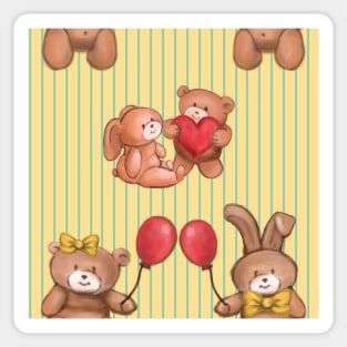 Copy of Teddy and Bunny cute blue stripes Sticker